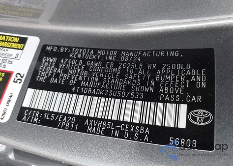 2025 Toyota Camry Se from USA, damaged, VIN 4T1DBADK2SU507633